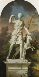 Statue di Diana la cacciatrice in un paesaggio